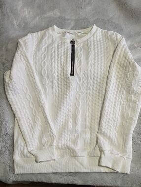 White Cable Knit Half-Zip Men's Sweater